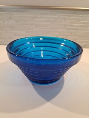 Vtg Blenko Glass Pyramid Step Bowl- Cobalt Blue, Beehive, Art Deco